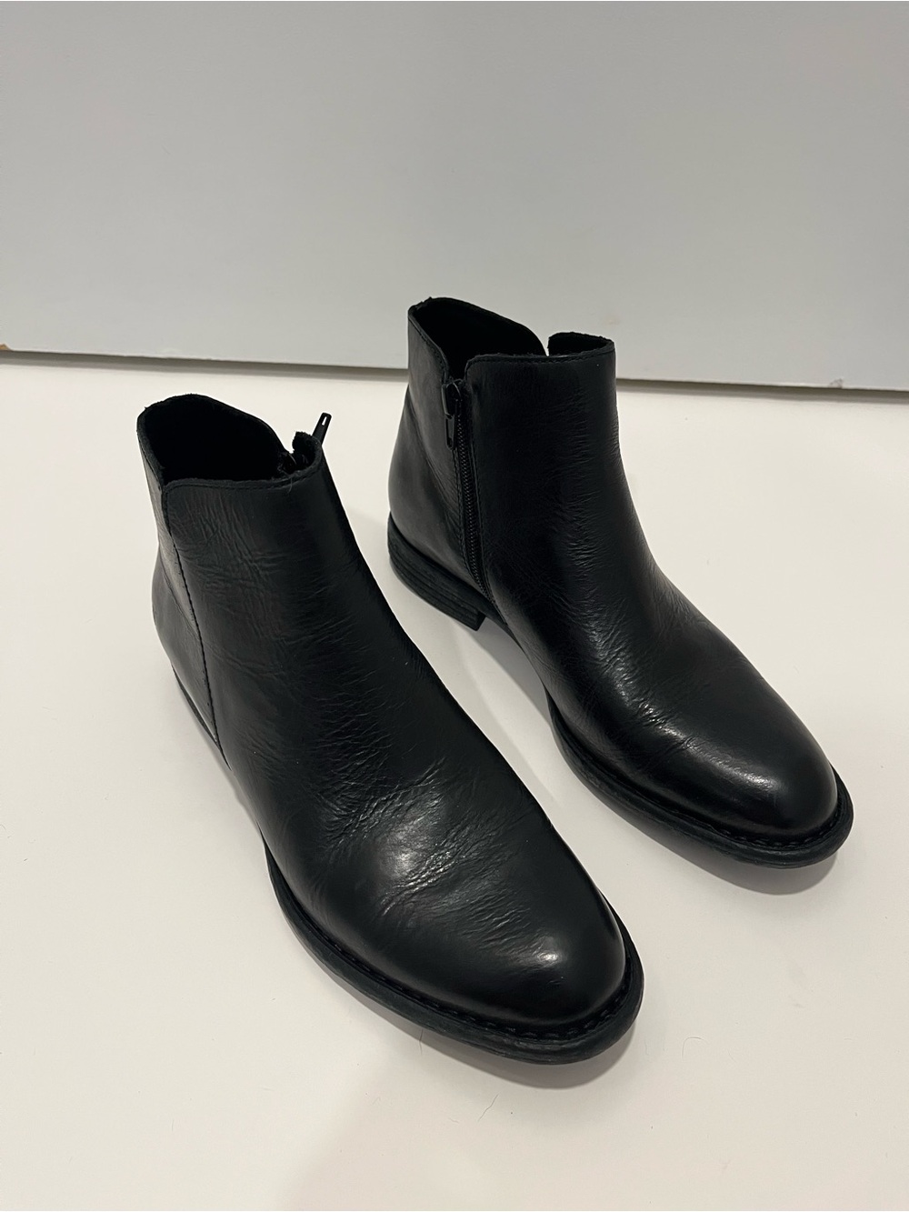 Born Lauryl Black Leather Ankle Booties with Side Zip